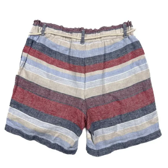 J. Jill Love Linen White Multi Striped Pull-On Shorts Drawstring Beach XS - NWT - Picture 3 of 5
